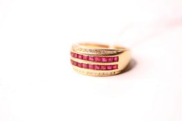 Diamond & Ruby Ring, stamped 18ct yellow gold, size N, 5.85g