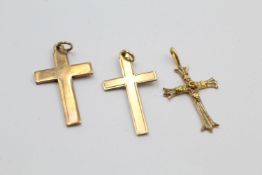 3 x 9ct gold cross pendants 3.8 grams gross