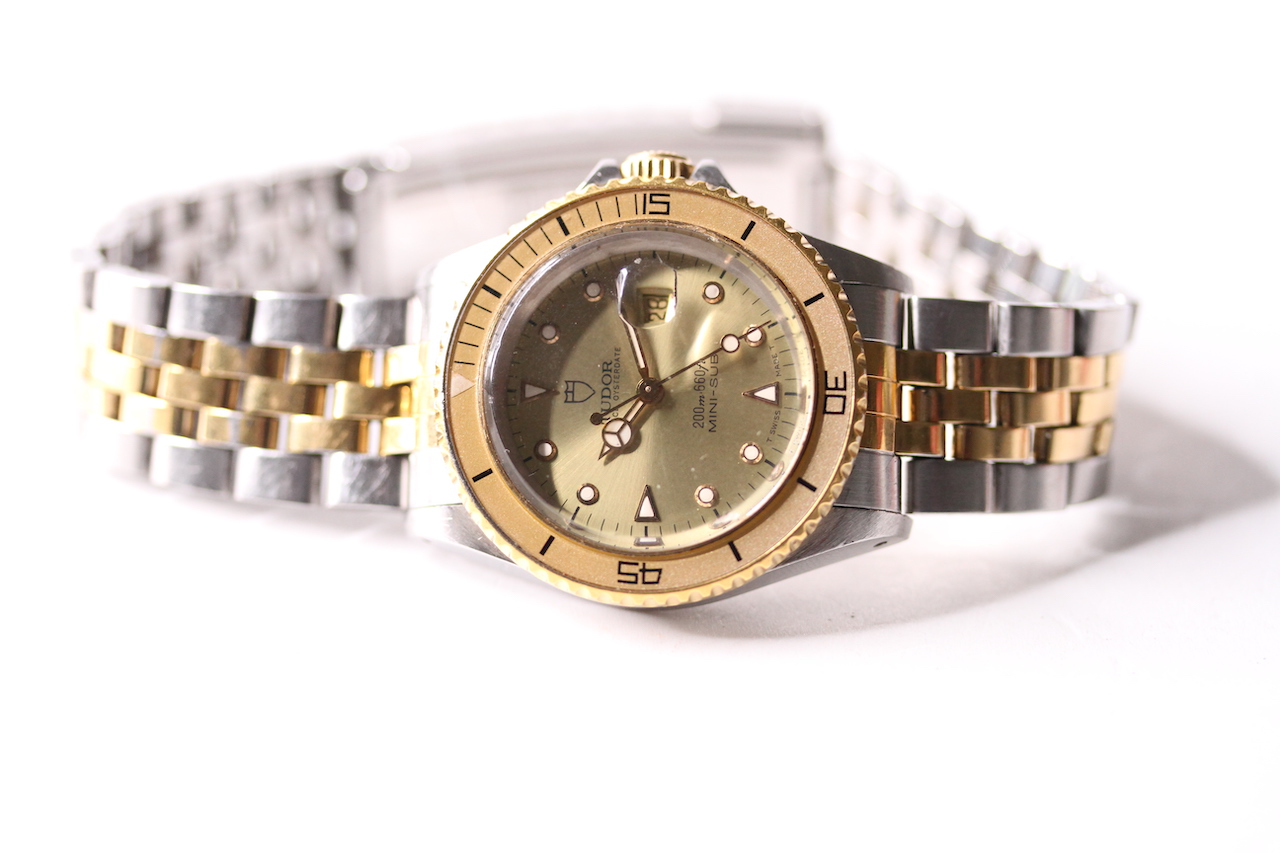 LADIES TUDOR MINI-SUB STEEL AND GOLD WRIST WATCH WITH BOX, circular champagne dial with applied hour - Image 3 of 6