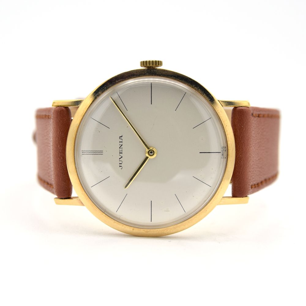 GENTLEMAN'S JUVENIA 9CT GOLD, REF. 223, CIRCA 1960S, 33.5MM, BOX ONLY, circular white dial with