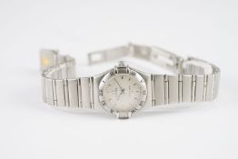 LADIES OMEGA CONSTELLATION WRISTWATCH, circular white dial with applied silver hour markers and