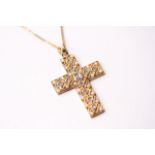 Rose Cut Diamond & Pearl Cross Necklace, cross set with rose cut diamonds and pearls, approximate