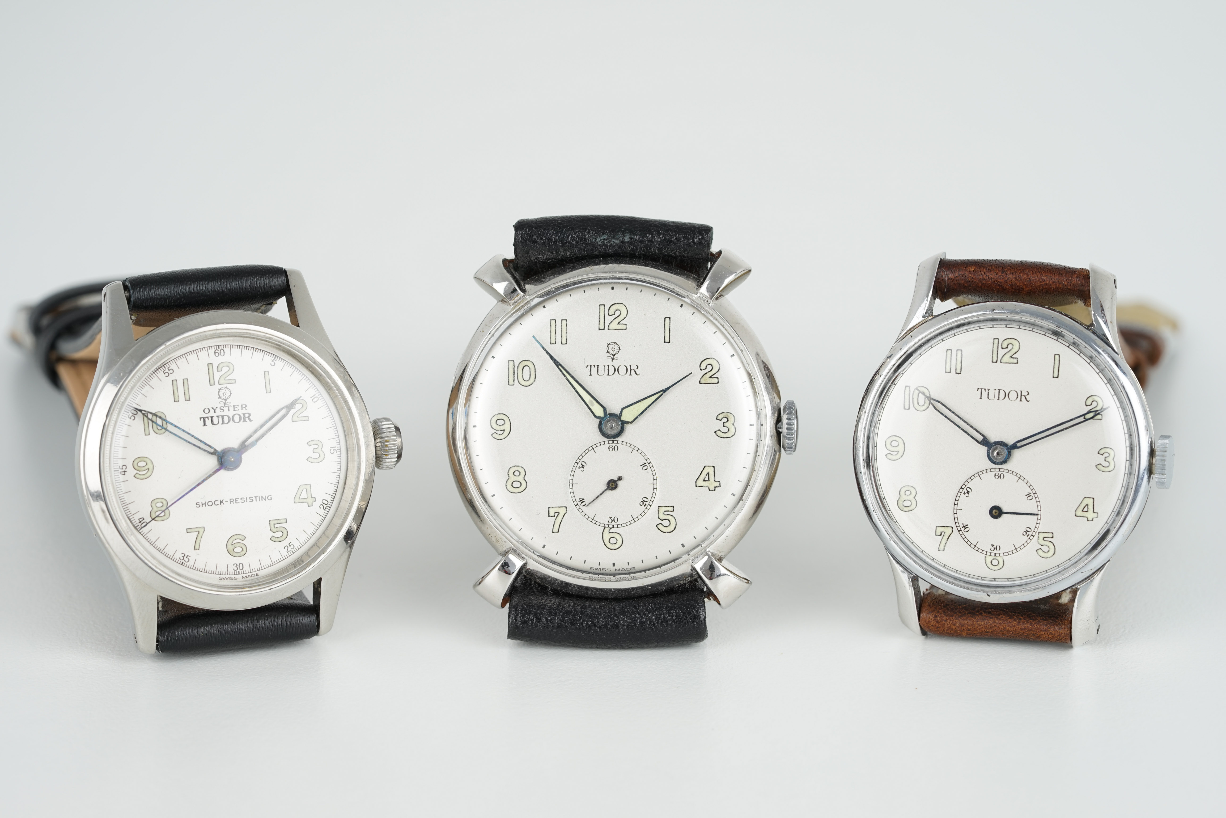 GROUP OF 3 TUDOR WRISTWATCHES, group of three tudor wristwatches with re finished dials, 30-35mm