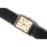 Art Deco 14k Diamond Dial Longines, rectangular cream dial with diamond dot hour markers, outer