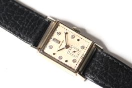 Art Deco 14k Diamond Dial Longines, rectangular cream dial with diamond dot hour markers, outer