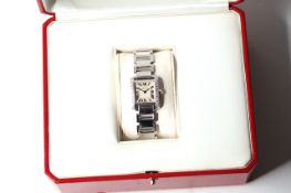18CT CARTIER FRANCAISE DIAMOND BEZEL WITH BOX CIRCA 2005 REFERENCE 2403, square cream dial with