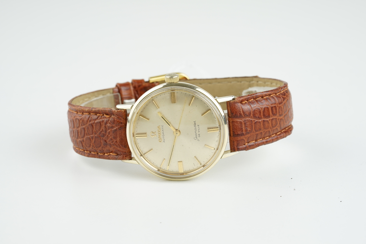 GENTLEMANS OMEGA SEAMASTER DE VILLE 14CT GOLD FILLED WRISTWATCH, circular dial with stick hour