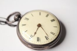 VINTAGE ENGLISH VERGE POCKET WATCH WITH WINDING KEY CIRCA 1800s, circular cream dial with roman