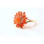 Fire Opal Cluster Ring, stamped 14ct yellow gold, size S, 4.55g