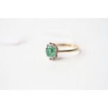 Emerald & Diamond Cluster Ring, size N1/2, 1.82g.