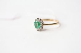 Emerald & Diamond Cluster Ring, size N1/2, 1.82g.