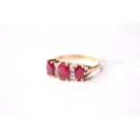 Ruby & Diamond Ring, stamped 18ct yellow gold, size O1/2, 3.6g.