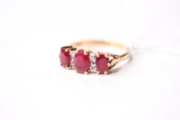 Ruby & Diamond Ring, stamped 18ct yellow gold, size O1/2, 3.6g.