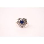 Certificated 18ct yellow gold and silver heart-shaped, vintage-style sapphire and diamond cluster