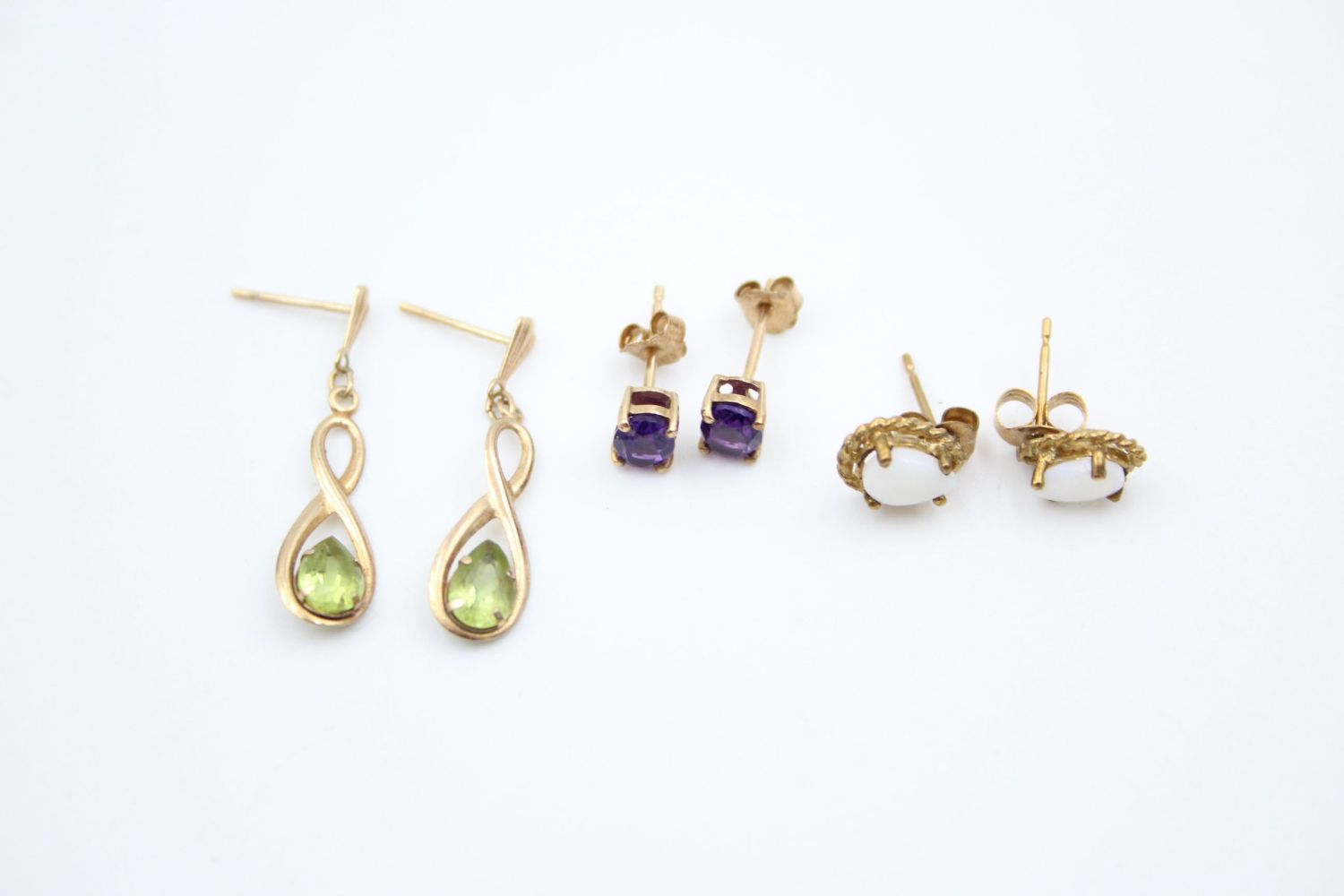 3 x 9ct gold gemstone earrings 1.9 grams gross