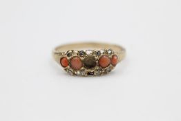 vintage 9ct gold diamond & coral gypsy ring, missing stones 2.6 grams gross