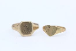 2 x 9ct gold signet rings 2.5 grams gross