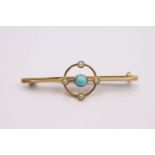 antique 9ct gold turquoise & seed pearl brooch 1.5 grams gross