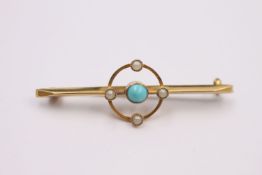 antique 9ct gold turquoise & seed pearl brooch 1.5 grams gross