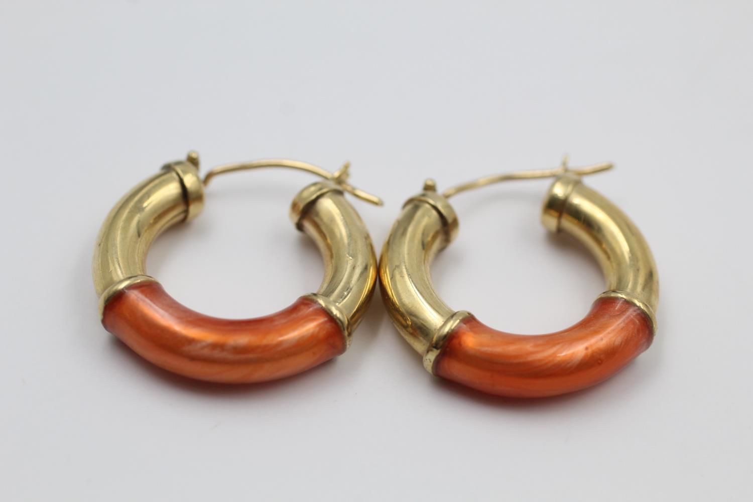 9ct gold enamel hoop earrings 4.1 grams gross
