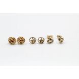 3 x 9ct gold knot stud earrings 1.9 grams gross