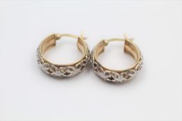 9ct Gold hoop earrings w/ ornate, floral detail 2.1 grams gross