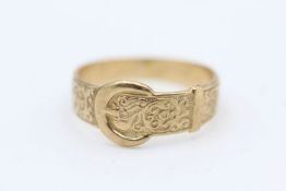 Vintage 9ct Gold engraved buckle ring 1.9 grams gross