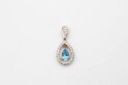 vintage 9ct white gold blue gemstone & diamond halo pendant 1.1 grams gross