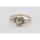 9ct Gold diamond detail heart ring 1.9 grams gross