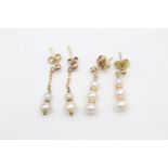 2 x 9ct Gold earrings inc. pearl, drop 2.4 grams gross