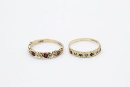 2 x vintage 9ct Gold gemstone rings inc. garnet 2.4 grams gross