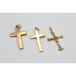 3 x 9ct gold cross pendants 3.8 grams gross