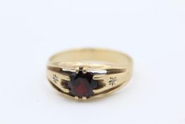 9ct Gold garnet & gemstone stylized ring 4.2 grams gross