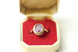 vintage 9ct gold faceted amethyst solitaire ring 2.5 grams gross