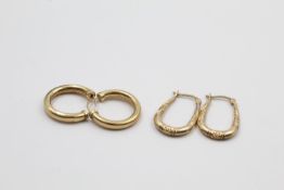 2 x 9ct gold hoop earrings 2 grams gross