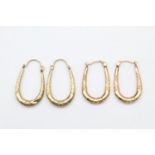 2 x 9ct Gold hoop earrings inc. engraved 1.9 grams gross