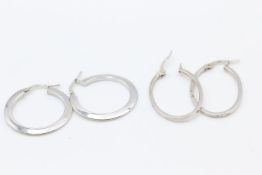 2 x 9ct white gold hoop earrings 2.5 grams gross