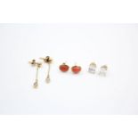 3 x 9ct gold gemstone stud earrings 2.9 grams gross