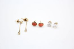 3 x 9ct gold gemstone stud earrings 2.9 grams gross