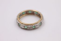 9ct gold diamond & emerald eternity ring 2.5 grams gross