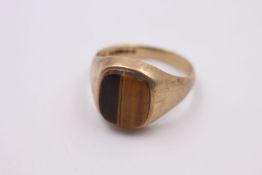 9ct Gold tigers eye signet ring 4.6 grams gross