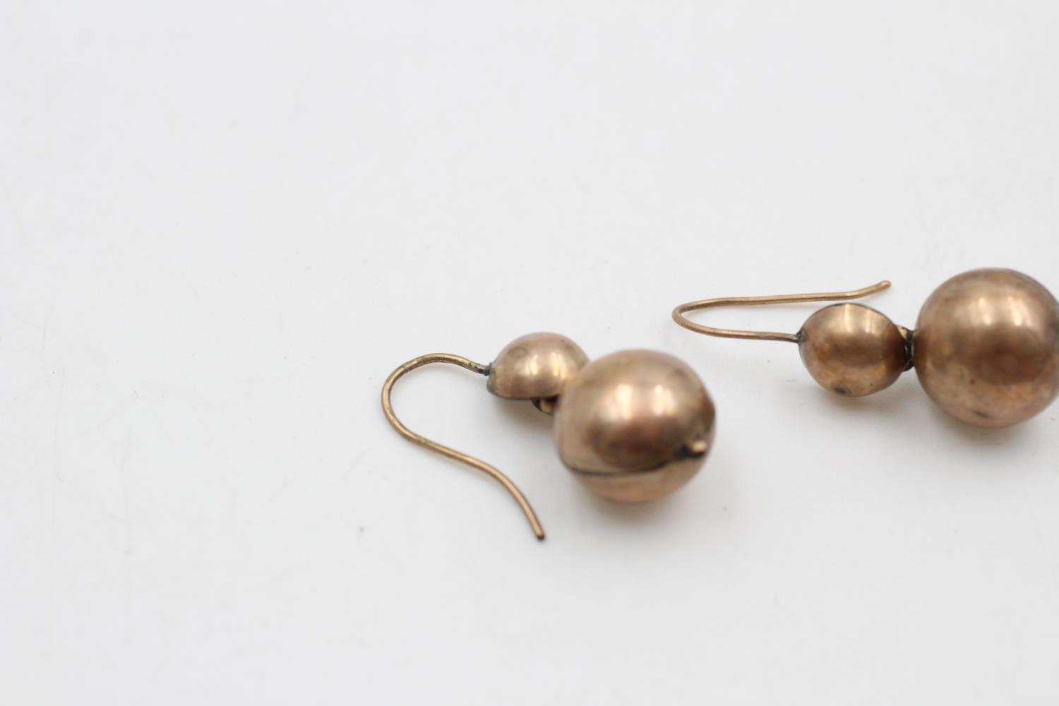 vintage 9ct gold ball design drop earrings 2 grams gross - Image 2 of 4