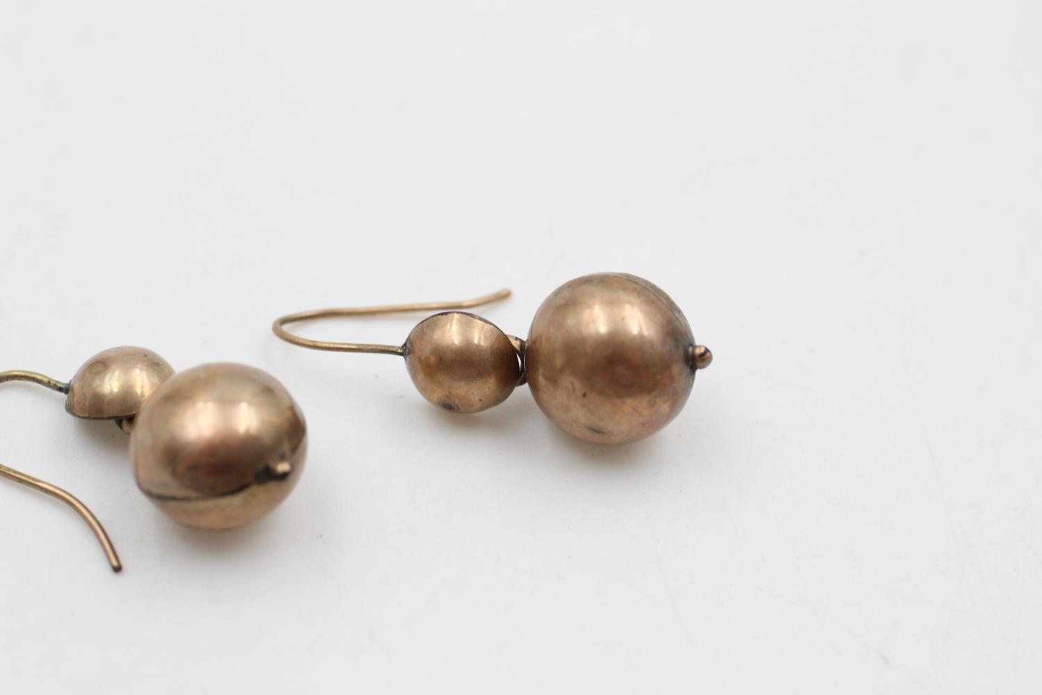 vintage 9ct gold ball design drop earrings 2 grams gross - Image 3 of 4