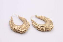 9ct gold vintage ornate scrolling hoop earrings 3 grams gross