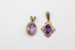 2 x 9ct gold amethyst pendants 1.5 grams gross