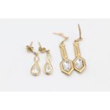 2 x 9ct gold gemstone drop earrings 1.7 grams gross