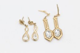 2 x 9ct gold gemstone drop earrings 1.7 grams gross