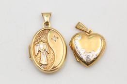 2 x 9ct gold oval and heart locket pendants 2 grams gross
