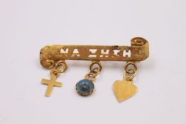 Vintage 9ct Gold faith, hope, charity brooch 0.8 grams gross