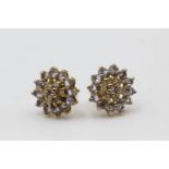 9ct gold diamond & lolite cluster earrings 2.3 grams gross